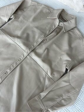 Women's Cream Leather Shirt Jacket